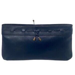 Vintage Etienne Aigner Navy Blue Leather Drawstring Clutch